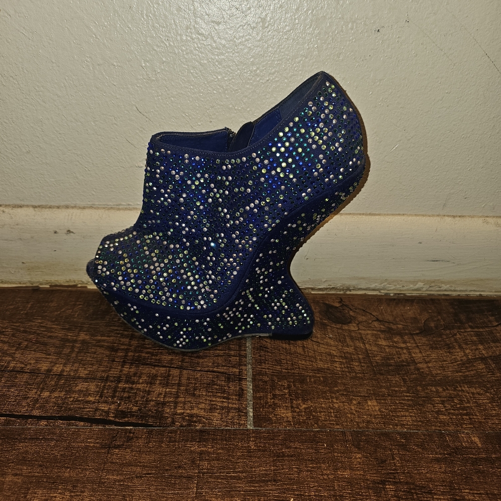 Blue Platform Heels with Rhinestones